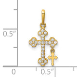 10k Yellow Gold Budded Cross Pendant with Cubic Zirconia, Dual Charm Religious Design