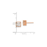 10k Rose Gold Stud Earrings with Square Cut Cubic Zirconia in Vintage Crown Setting