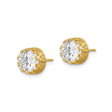 10k Yellow Gold Stud Earrings with Large Round Cubic Zirconia, Crown Prong Solitaire Style