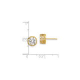 10k Yellow Gold Stud Earrings with Large Round Cubic Zirconia, Crown Prong Solitaire Style