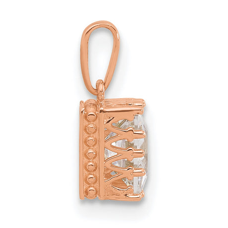 10k Rose Gold Pendant with Square Cut Cubic Zirconia in Bezel Setting, Minimalist Textured Design
