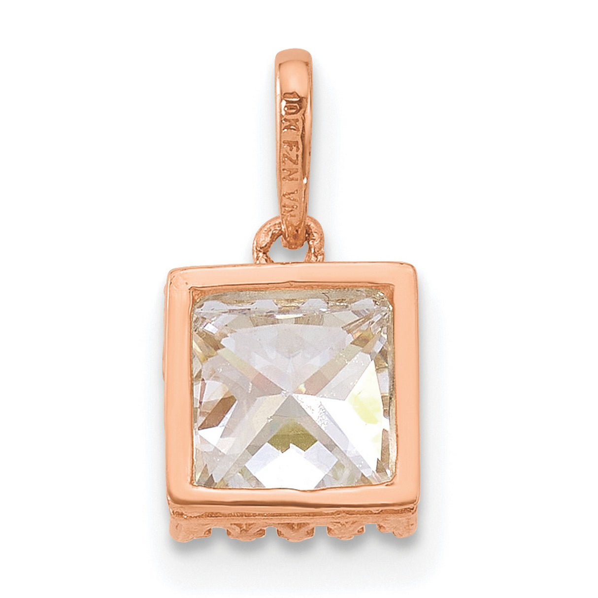 10k Rose Gold Pendant with Square Cut Cubic Zirconia in Bezel Setting, Minimalist Textured Design