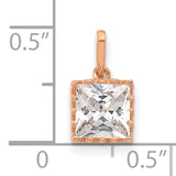 10k Rose Gold Pendant with Square Cut Cubic Zirconia in Bezel Setting, Minimalist Textured Design