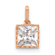 10k Rose Gold Pendant with Square Cut Cubic Zirconia in Bezel Setting, Minimalist Textured Design