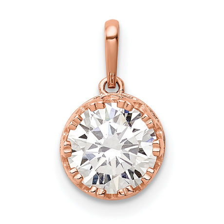 10k Rose Gold Solitaire Pendant with Cubic Zirconia, Minimalist Modern Style for Women