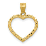 10k Yellow Gold Heart Pendant with Textured Hammered Finish and Cutout Design for Women