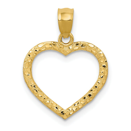 10k Yellow Gold Heart Pendant with Textured Hammered Finish and Cutout Design for Women
