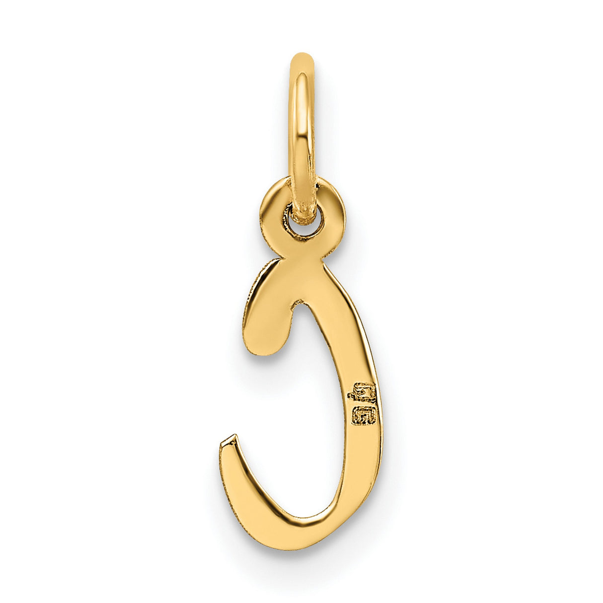 10k Yellow Gold Script Initial C Pendant, Polished Cursive Letter Charm for Women