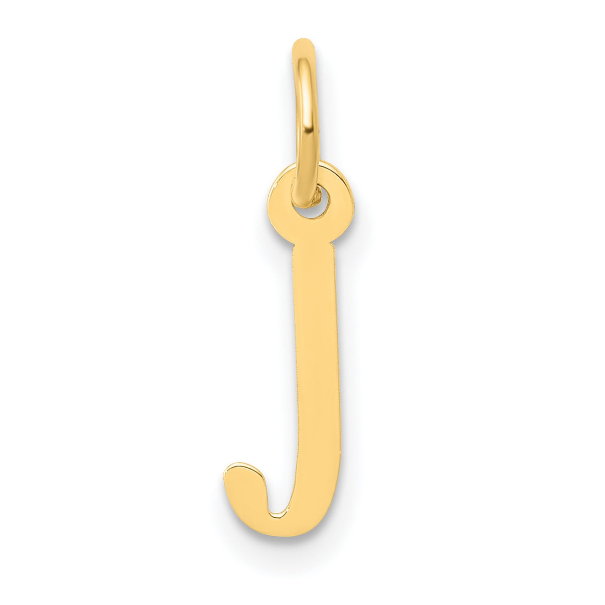10k Yellow Gold Letter J Pendant, Polished Block Initial Charm for Women or Unisex Wear