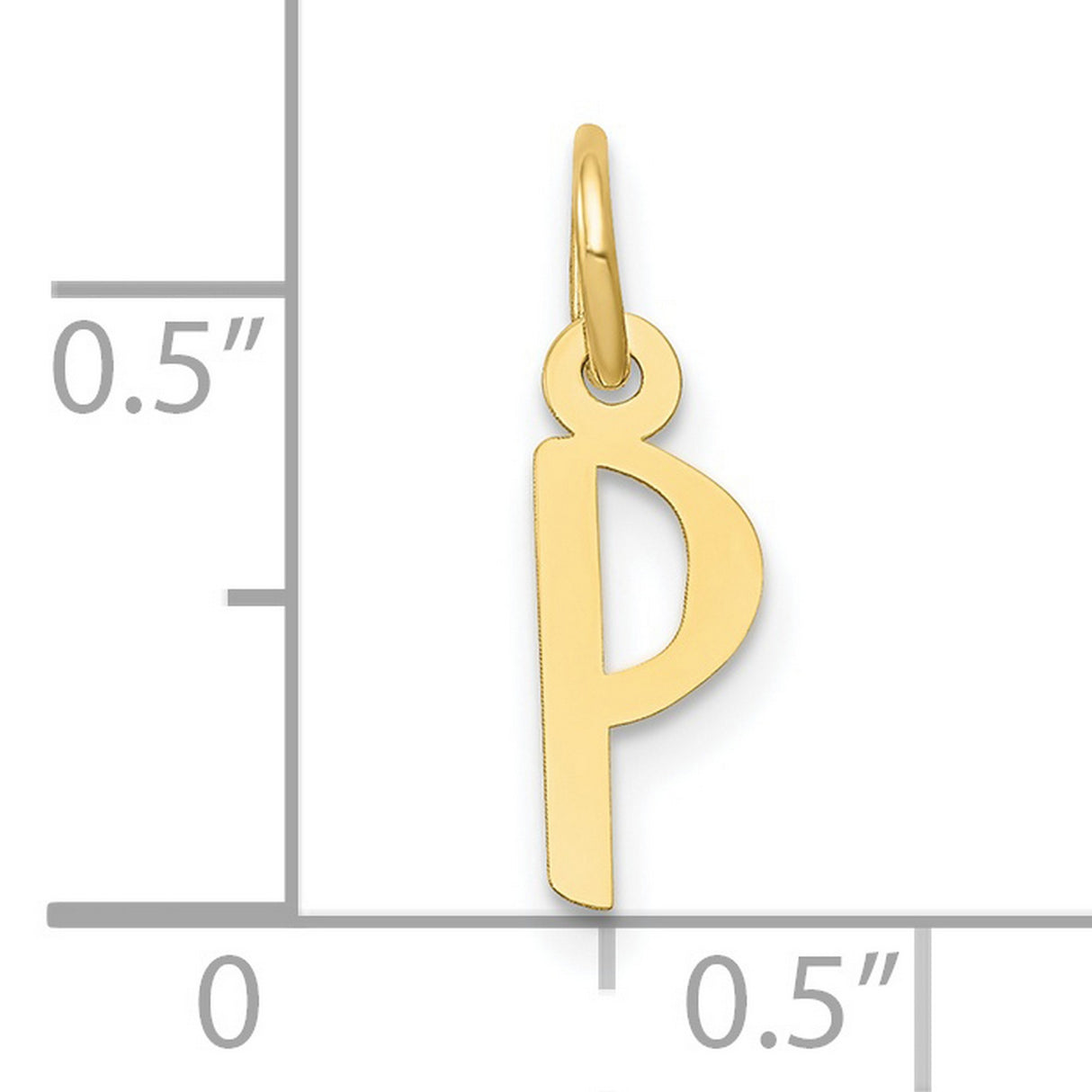 10k Yellow Gold Initial Pendant Charm with Slanted Block Letter P, Lightweight Unisex Jewelry