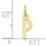 10k Yellow Gold Initial Pendant Charm with Slanted Block Letter P, Lightweight Unisex Jewelry
