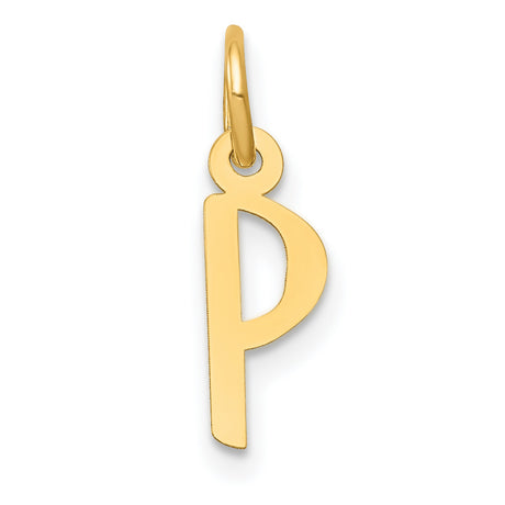 10k Yellow Gold Initial Pendant Charm with Slanted Block Letter P, Lightweight Unisex Jewelry