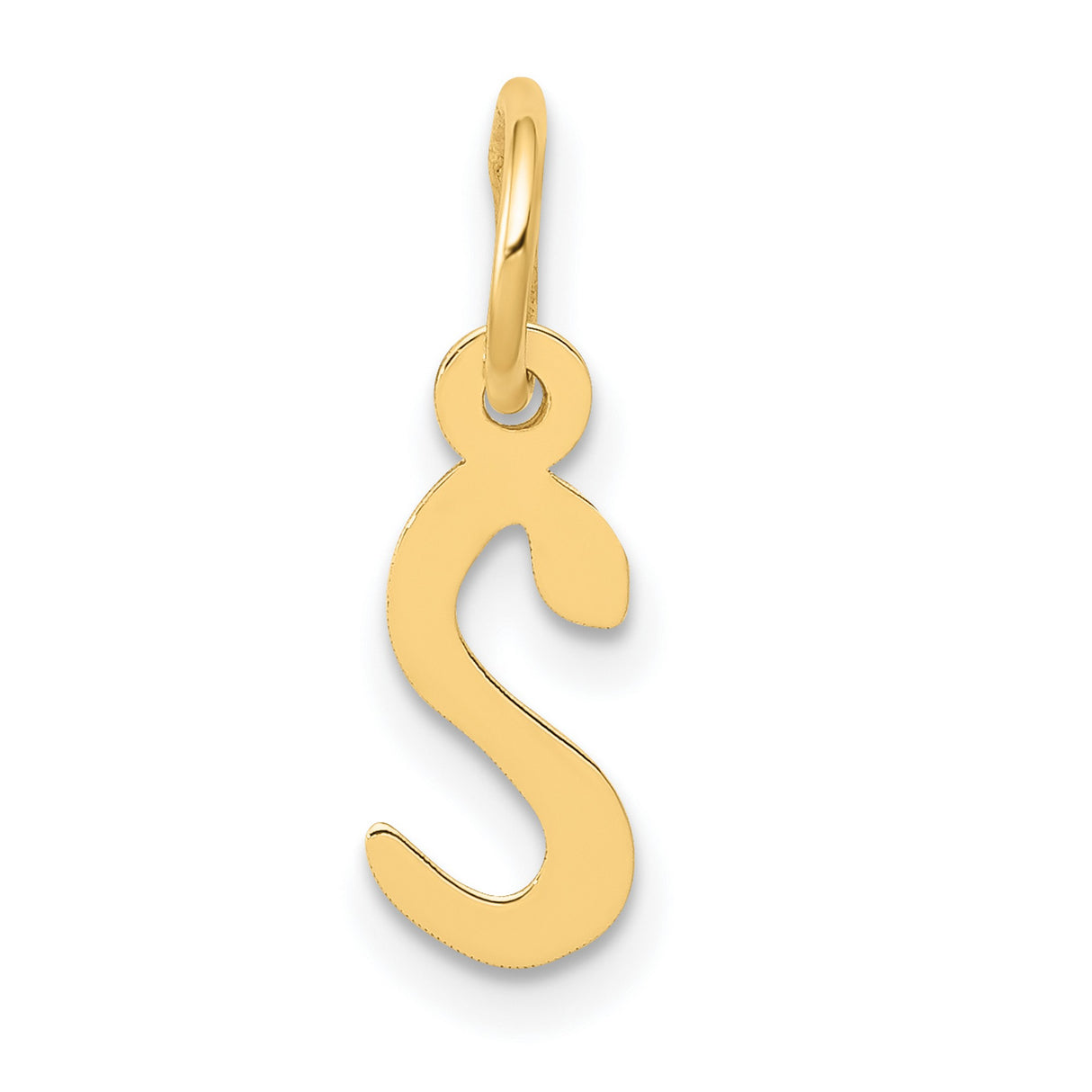 10k Yellow Gold Initial S Pendant, Polished Script Letter, Dainty Alphabet Charm for Women