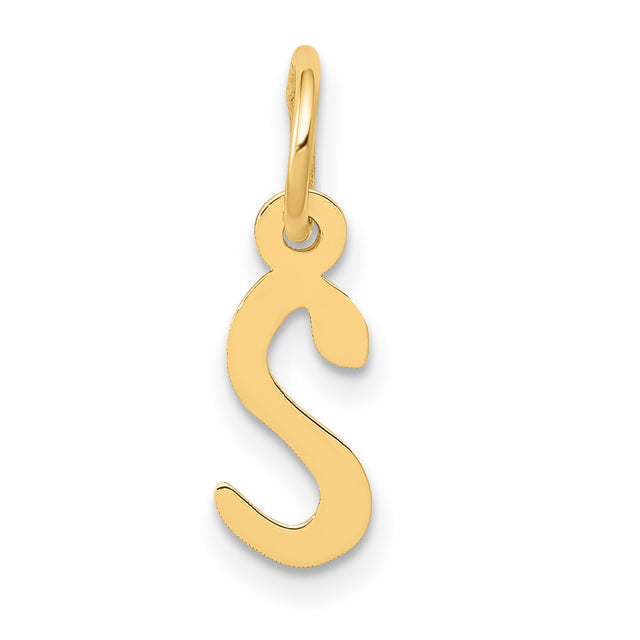 10k Yellow Gold Initial S Pendant, Polished Script Letter, Dainty Alphabet Charm for Women