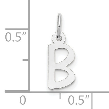 10k White Gold B Pendant Charm, Slanted Block Letter Design, Polished Finish