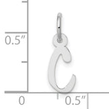 10k White Gold Initial C Pendant, Cursive Script Letter Charm for Women