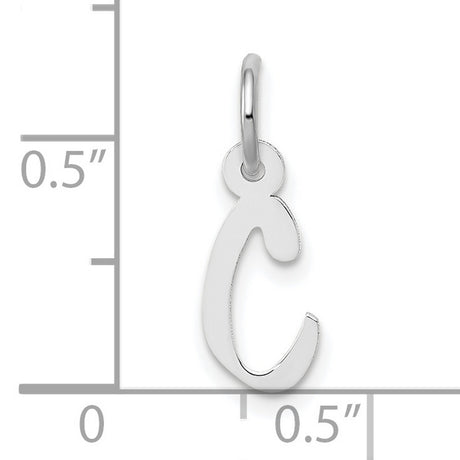 10k White Gold Initial C Pendant, Cursive Script Letter Charm for Women