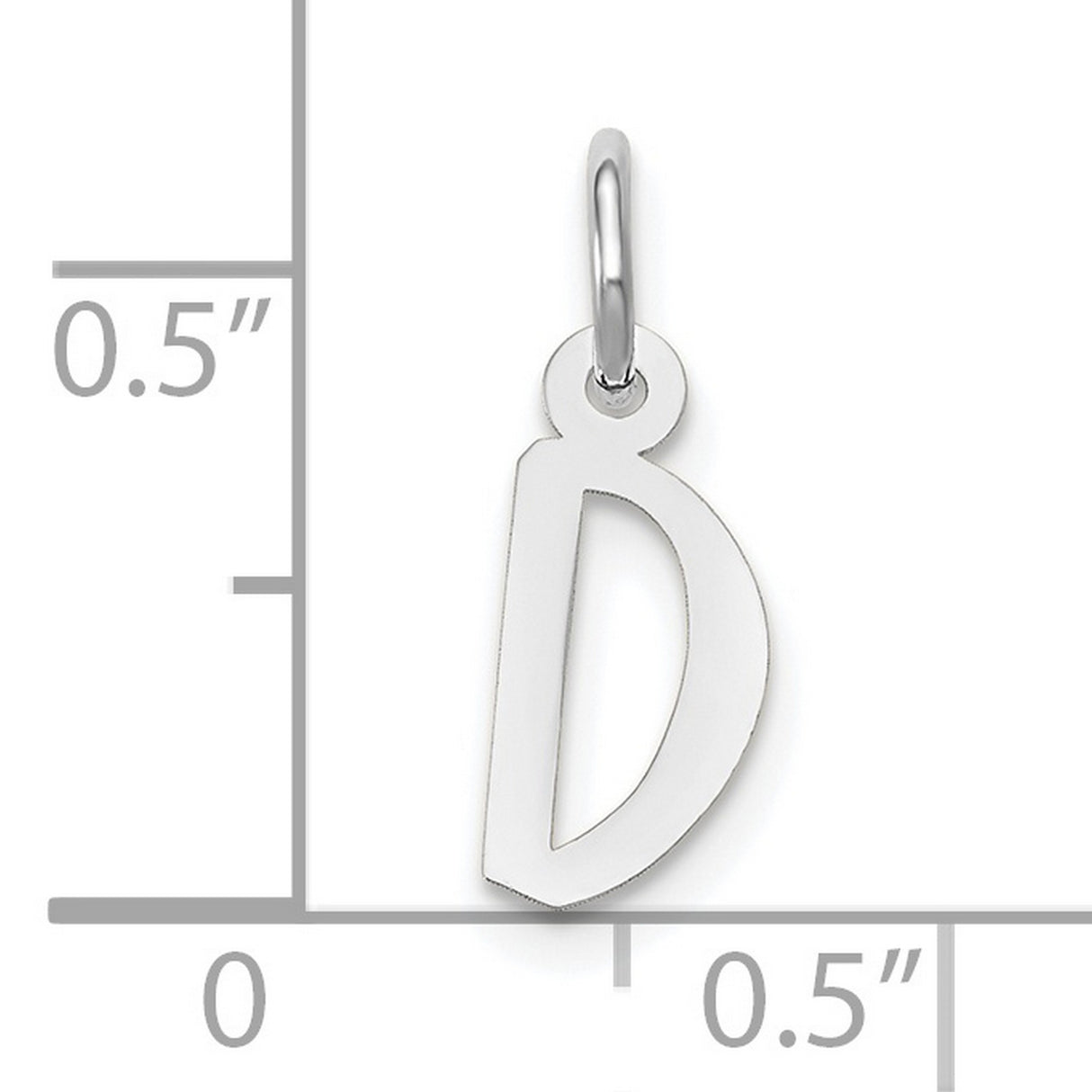 10k White Gold Initial D Pendant Charm, Polished Block Letter, Minimalist Alphabet Jewelry