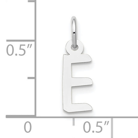 10k White Gold Initial E Pendant Charm, Polished Block Letter Design for Women or Unisex Use
