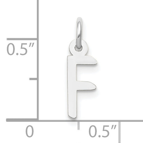 10k White Gold Letter F Pendant, Slanted Block Initial Charm, Minimalist Monogram Jewelry