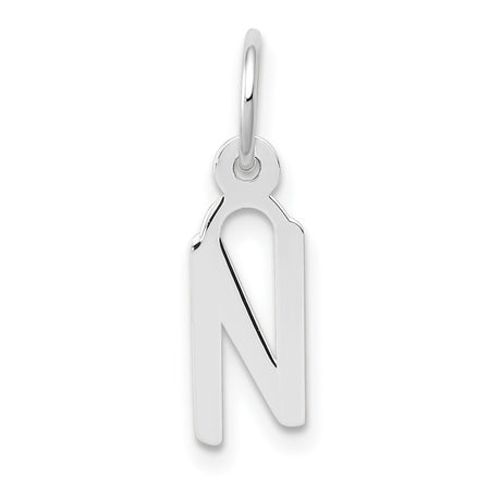 10k White Gold Pendant with Uppercase N Letter Charm in Cutout Block Design