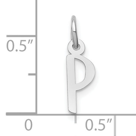 10k White Gold Initial P Pendant, Slanted Block Letter Charm, Unisex Jewelry