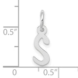 10k White Gold Initial S Pendant, Cursive Letter Charm with Polished Finish, Minimalist Script Style