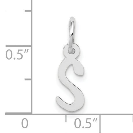 10k White Gold Initial S Pendant, Cursive Letter Charm with Polished Finish, Minimalist Script Style