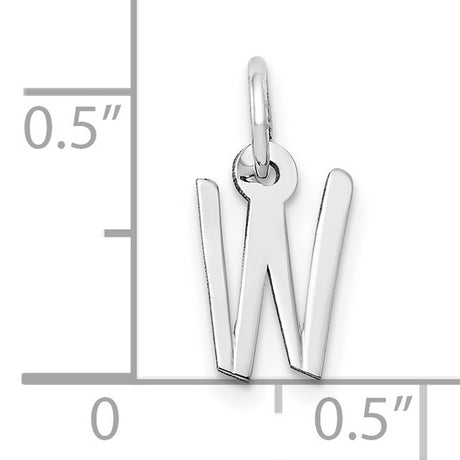 10k White Gold Initial W Pendant Charm, Polished Block Letter Monogram Jewelry
