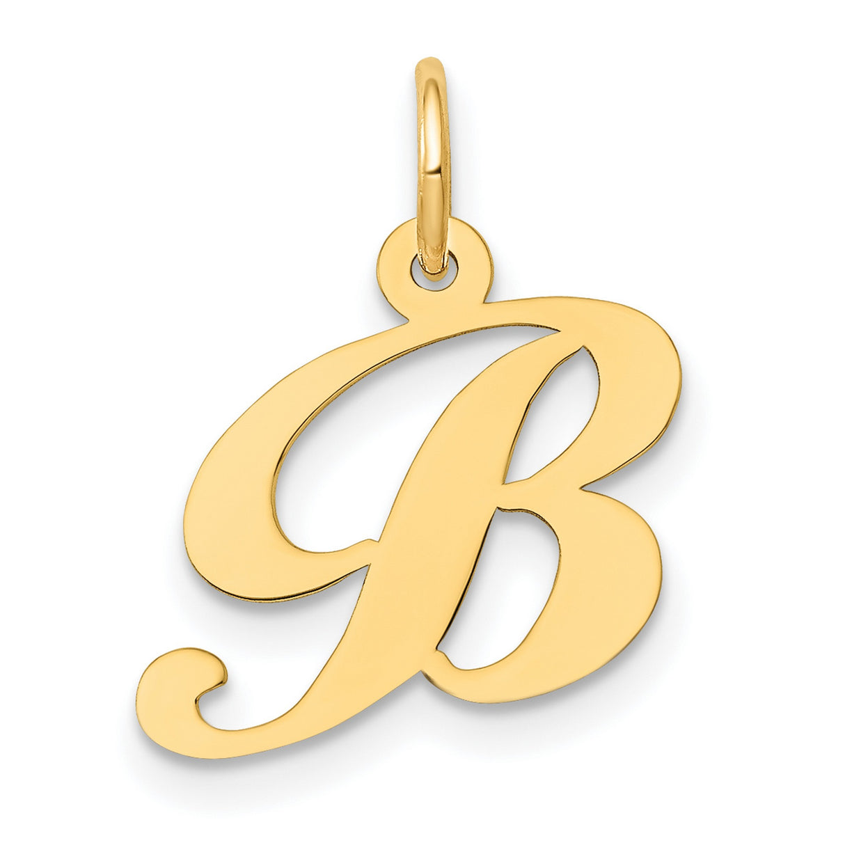 10k Yellow Gold Initial B Pendant, Script Letter Charm, Cursive Monogram Jewelry for Women