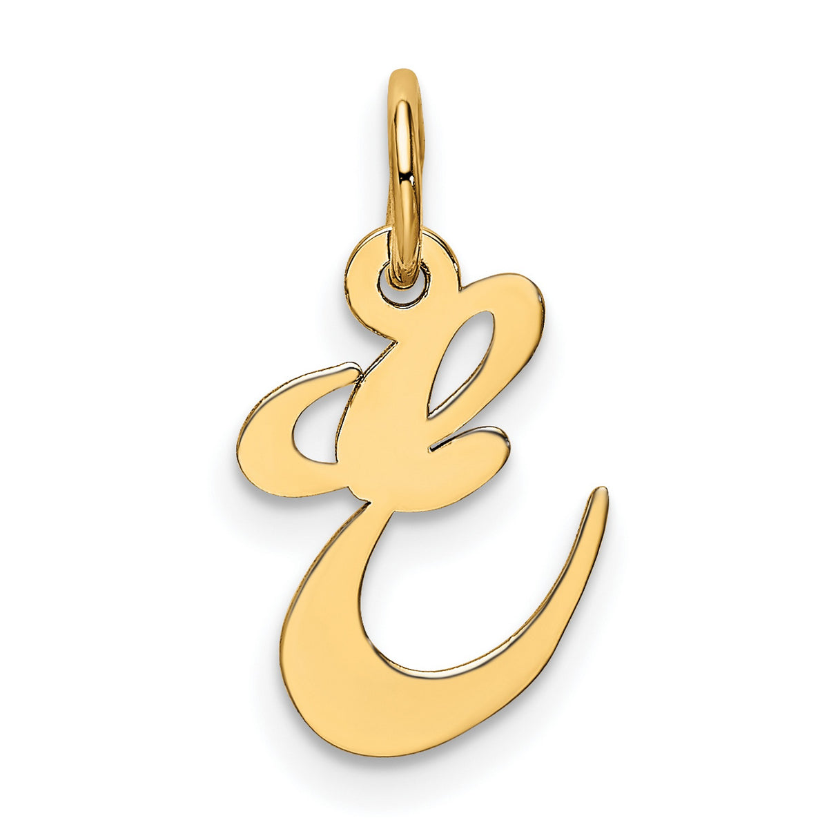 Small Fancy Script Initial E Charm Pendant in Real 10k Yellow Gold
