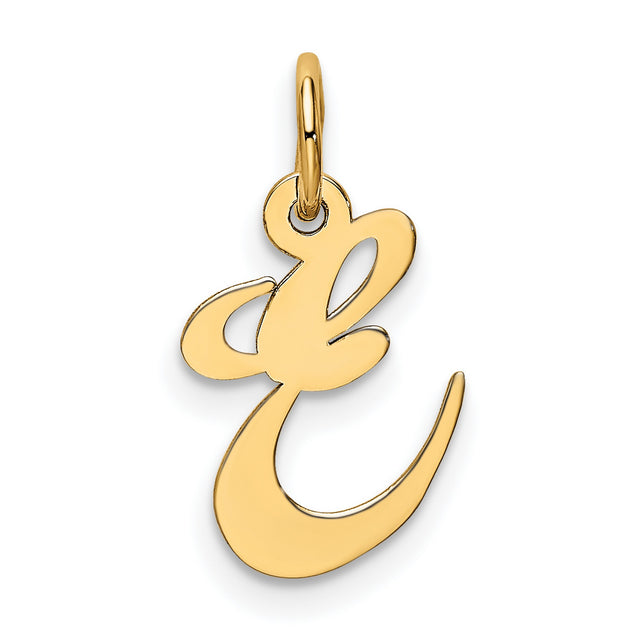 Small Fancy Script Initial E Charm Pendant in Real 10k Yellow Gold