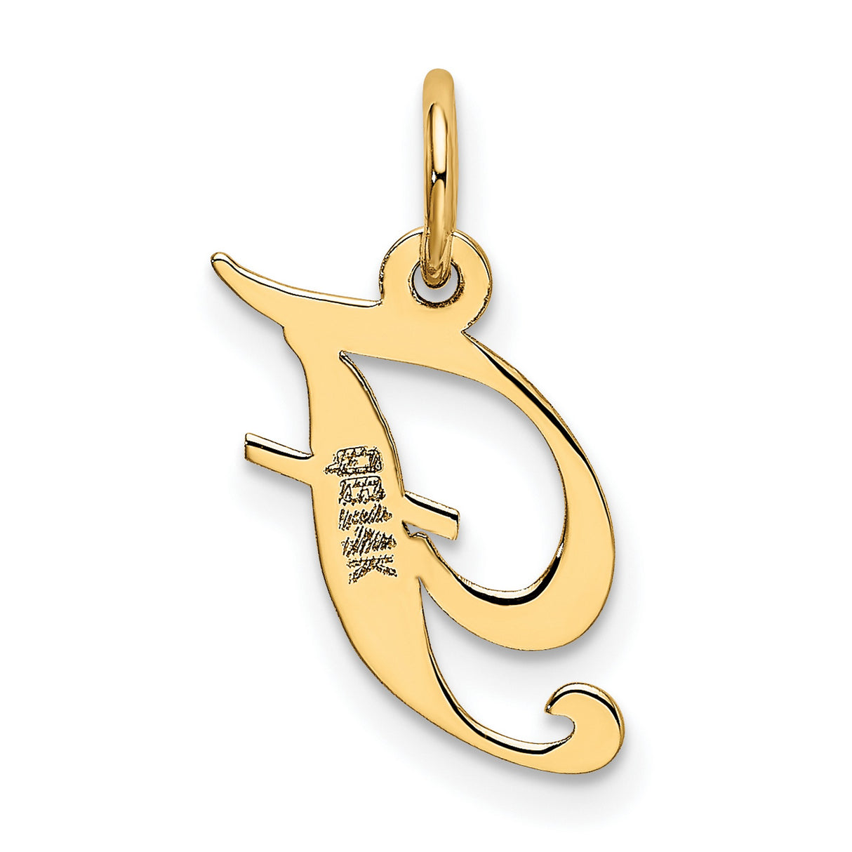 10k Yellow Gold Script Letter J Pendant, Polished Alphabet Charm for Women