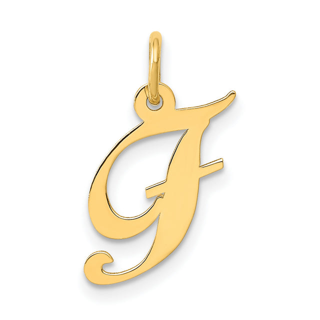 10k Yellow Gold Script Letter J Pendant, Polished Alphabet Charm for Women