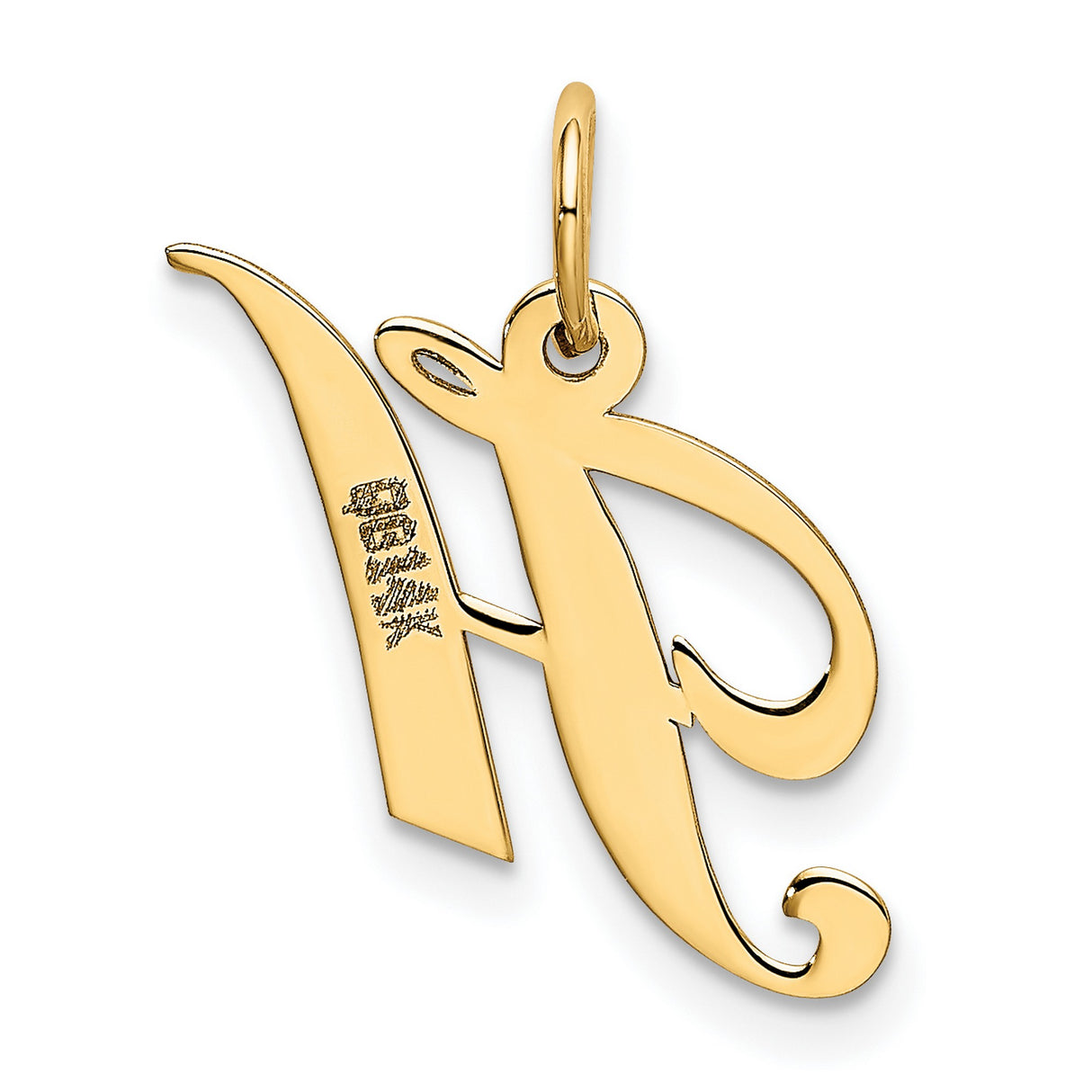 10k Yellow Gold Script H Pendant, Polished Cursive Letter Charm for Women