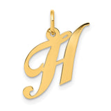 10k Yellow Gold Script H Pendant, Polished Cursive Letter Charm for Women