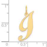 10k Yellow Gold Initial J Pendant, Script Letter Charm with Polished Finish for Women