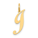 10k Yellow Gold Script J Pendant, Polished Initial Letter Charm for Women