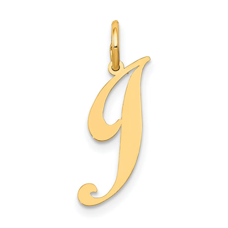10k Yellow Gold Script J Pendant, Polished Initial Letter Charm for Women