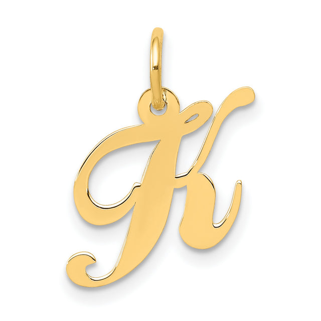 10k Yellow Gold Letter K Pendant, Script Initial Charm with Polished Finish for Women