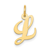 10k Yellow Gold Script Initial L Pendant, Cursive Letter Charm with Polished Finish