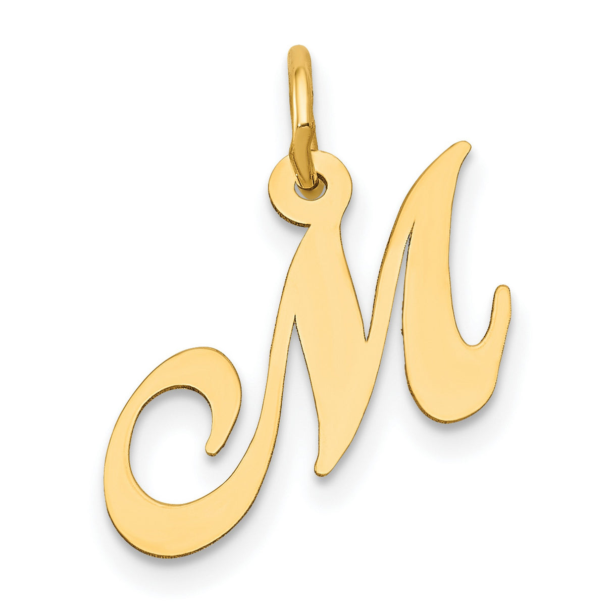 10k Yellow Gold Initial M Pendant Charm, Polished Script Letter Design, Unisex Jewelry