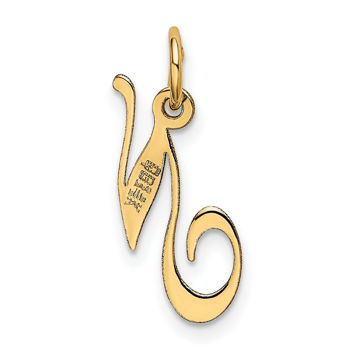 10k Yellow Gold Initial N Pendant, Script Letter Charm with Polished Finish