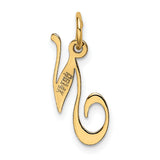 10k Yellow Gold Initial N Pendant, Script Letter Charm with Polished Finish