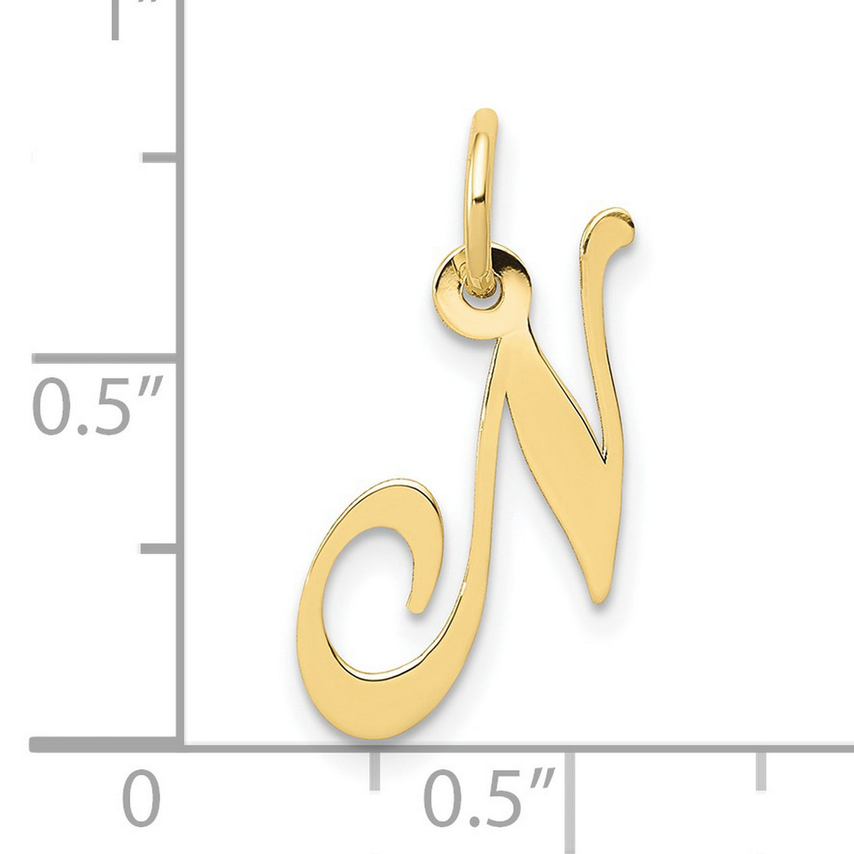 10k Yellow Gold Initial N Pendant, Script Letter Charm with Polished Finish
