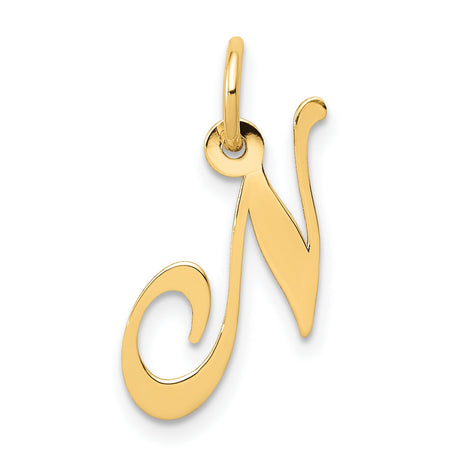 10k Yellow Gold Initial N Pendant, Script Letter Charm with Polished Finish