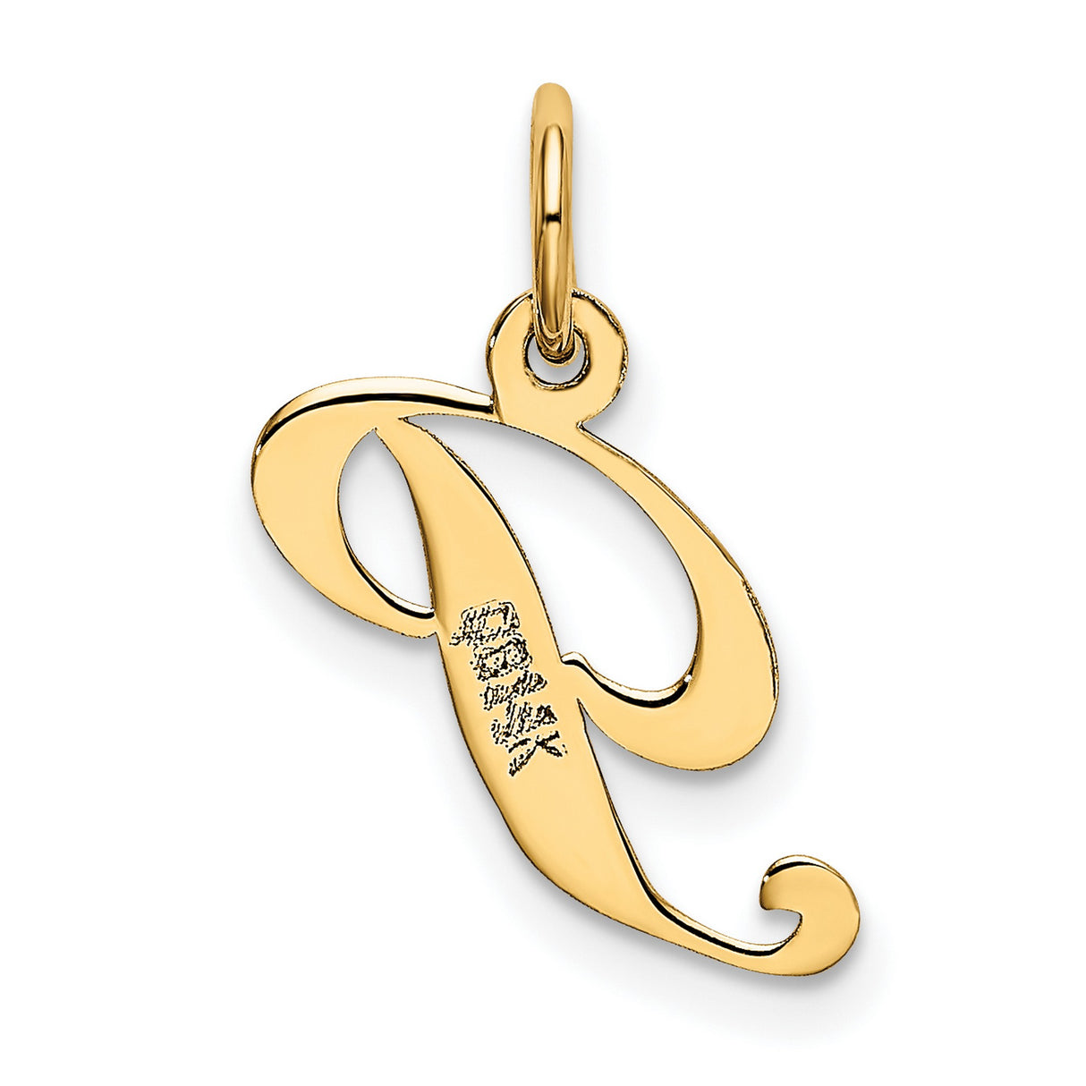 10k Yellow Gold Script Initial P Pendant, Cursive Letter Charm with Polished Finish