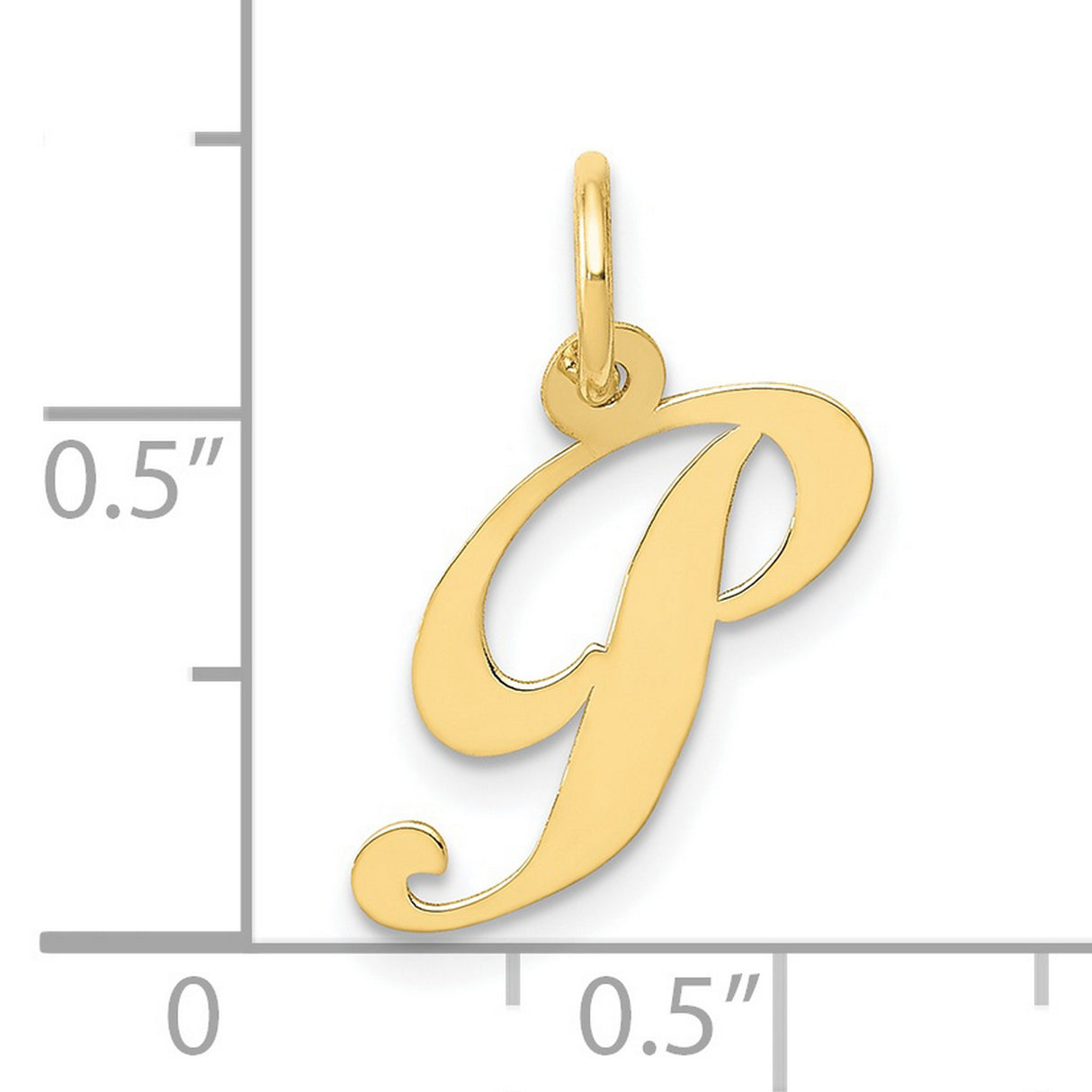 10k Yellow Gold Script Initial P Pendant, Cursive Letter Charm with Polished Finish