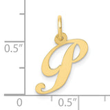 10k Yellow Gold Script Initial P Pendant, Cursive Letter Charm with Polished Finish