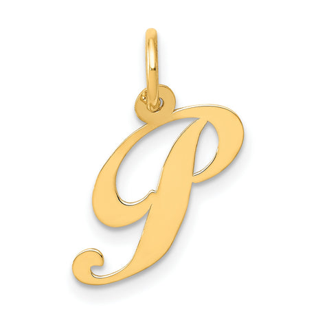 10k Yellow Gold Script Initial P Pendant, Cursive Letter Charm with Polished Finish
